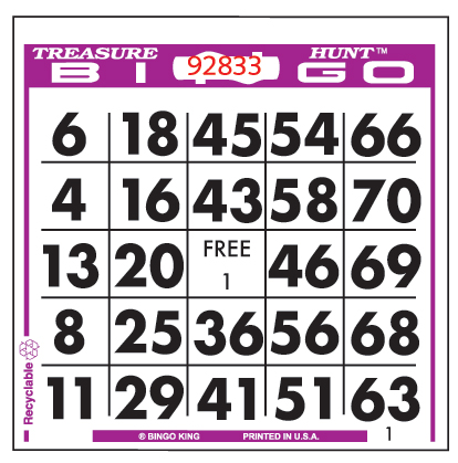 Treasure Hunt Bingo Paper