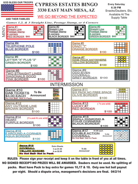 Cypress Estates Bingo